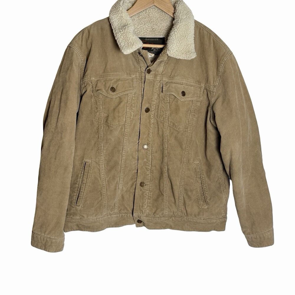 Old Navy Vintage Mens L Corduroy Sherpa Lined Trucker Jacket Tan Brown SPOTS